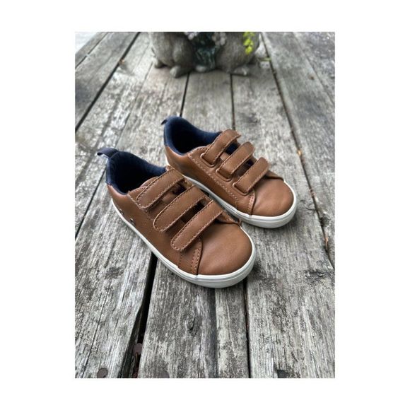 Old navy Sneakers Tan Navy White Sole Triple Strap Hook & Loop Sz 9 Toddler - Picture 3 of 9